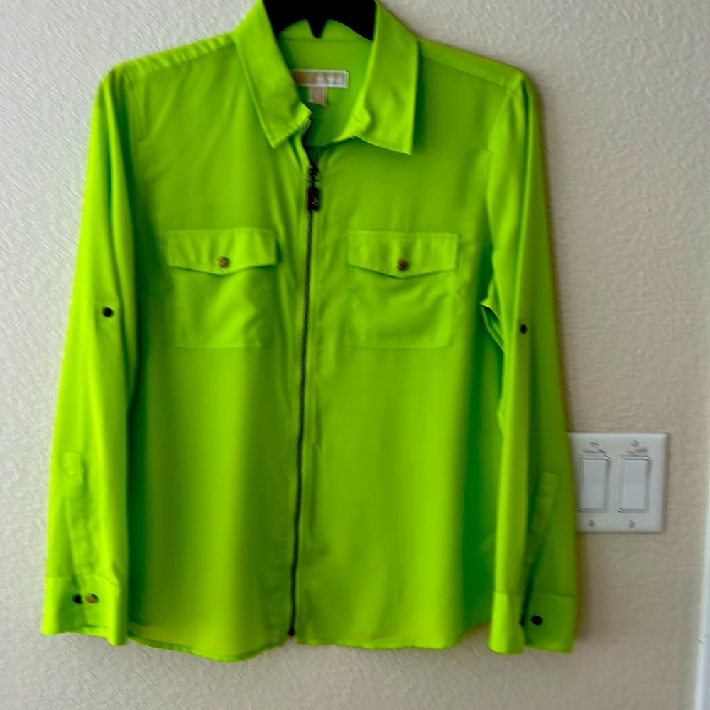 Michael Kors XL polyester sheer long sleeve zippered top, exc cond